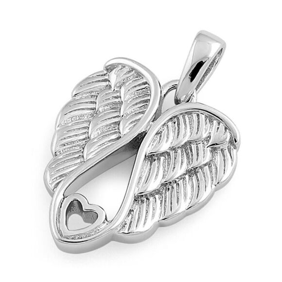 Sterling Silver Angel Wings Heart Necklace Pendant New - Picture 1 of 4